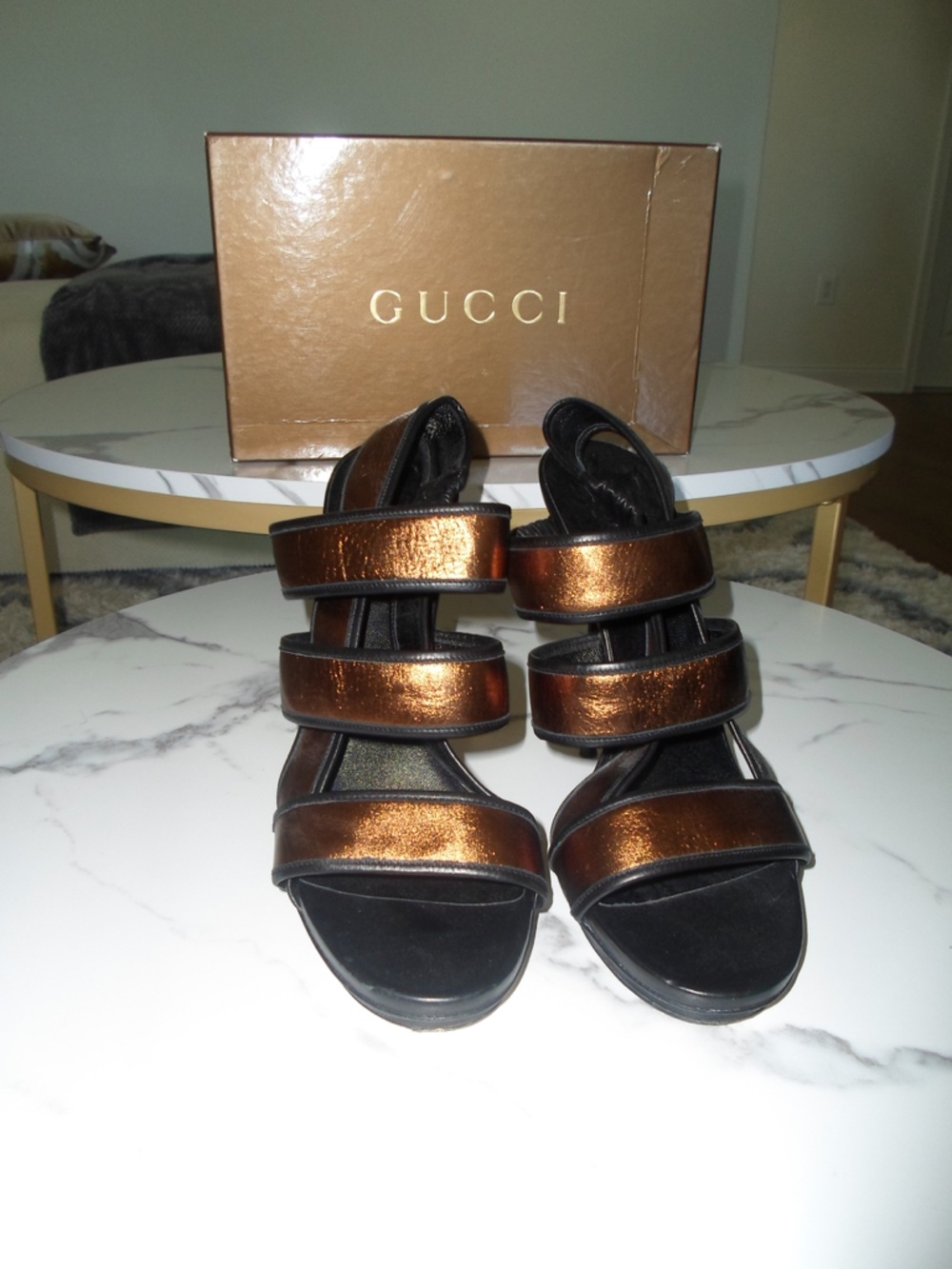 Gucci Copper Metallic Multi-Strap Sandals